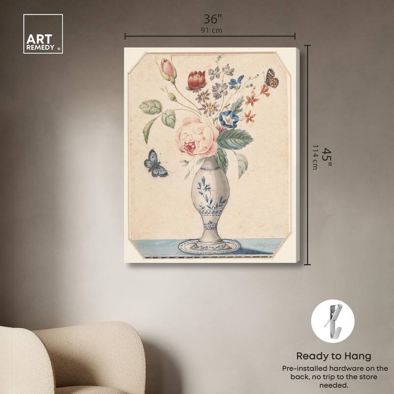 Vase with flowers 1850 Canvas by Art Remedy, Gallery Wrapped