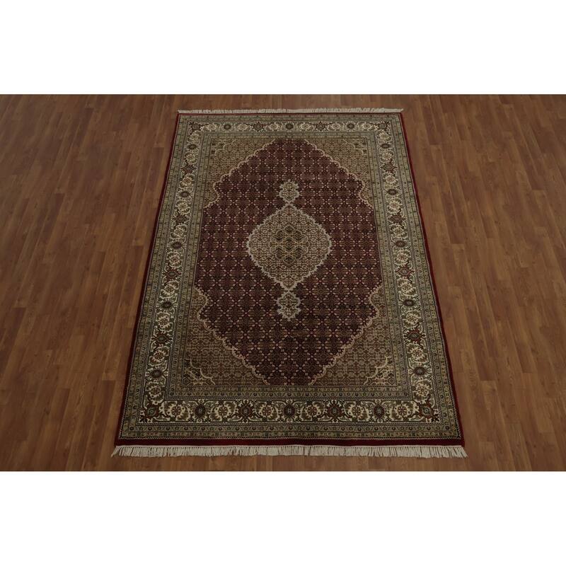 Hand Knotted Oriental 100% Wool Carpet Traditional Floral Red Tabriz Area Rug - 9' 2'' X 6' 2''