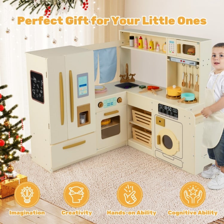 MDF Kids Corner Play Kitchen with Lights, Sounds and Accessories - 40" × 39.5" × 37"