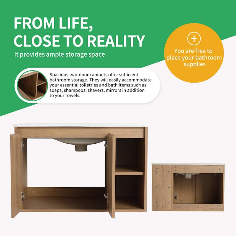 BNK 20"/24"/30" Single Sink Bathroom Vanity with Soft Close Door or Right Side Shelves, Modern Floating Vanity