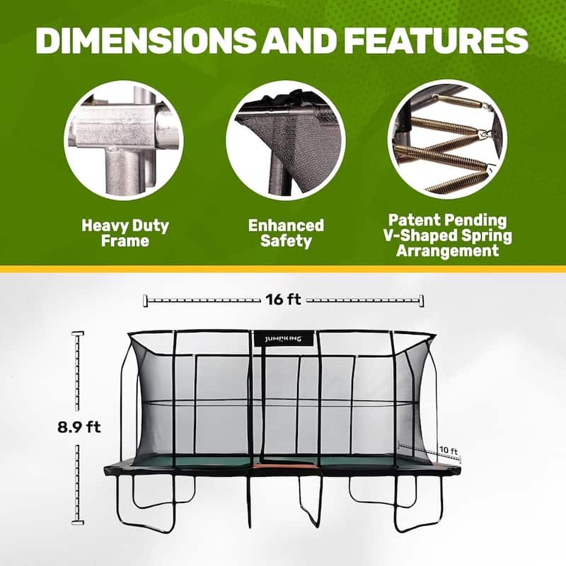 Rectangular Trampoline Pro with Enclosure - Premium Heavy-Duty Jumping System with Enhanced Bounce Design - 192