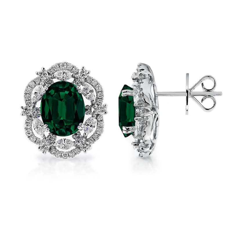 Auriya 4 9/10ct Fancy Oval-cut Emerald Halo Diamond Stud Earrings 1 3/4ctw 18k Gold