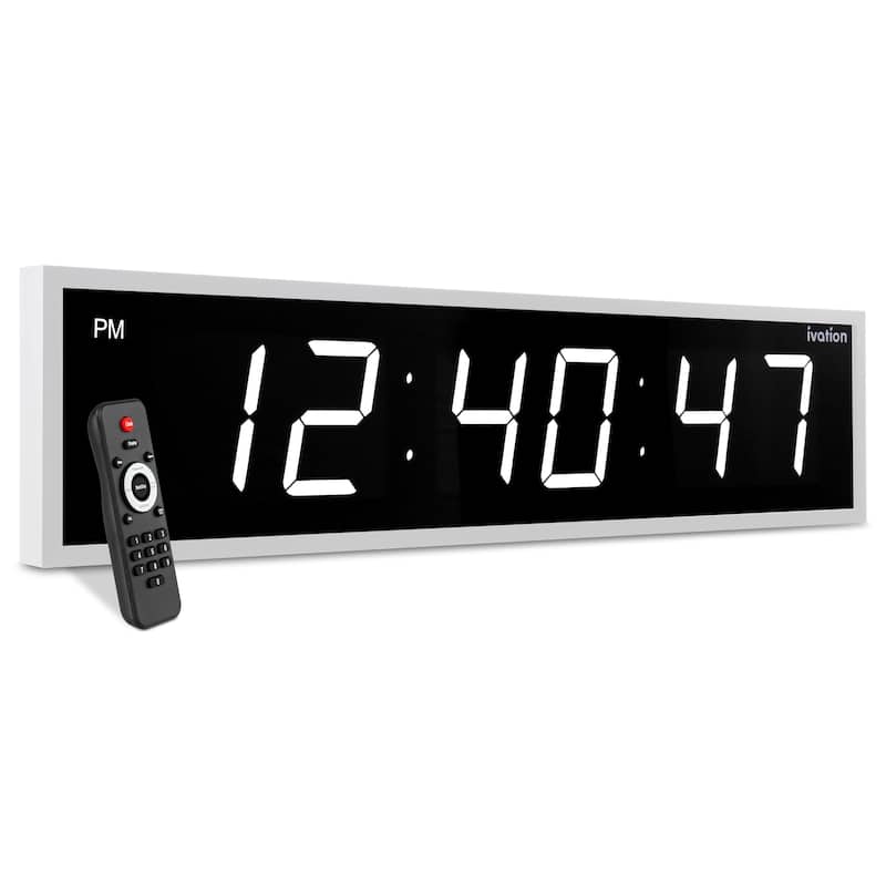 Ivation Large Digital Clock, 60" Led Wall Clock with Stopwatch, Alarms, Timer, Temp & Remote - White - 60"