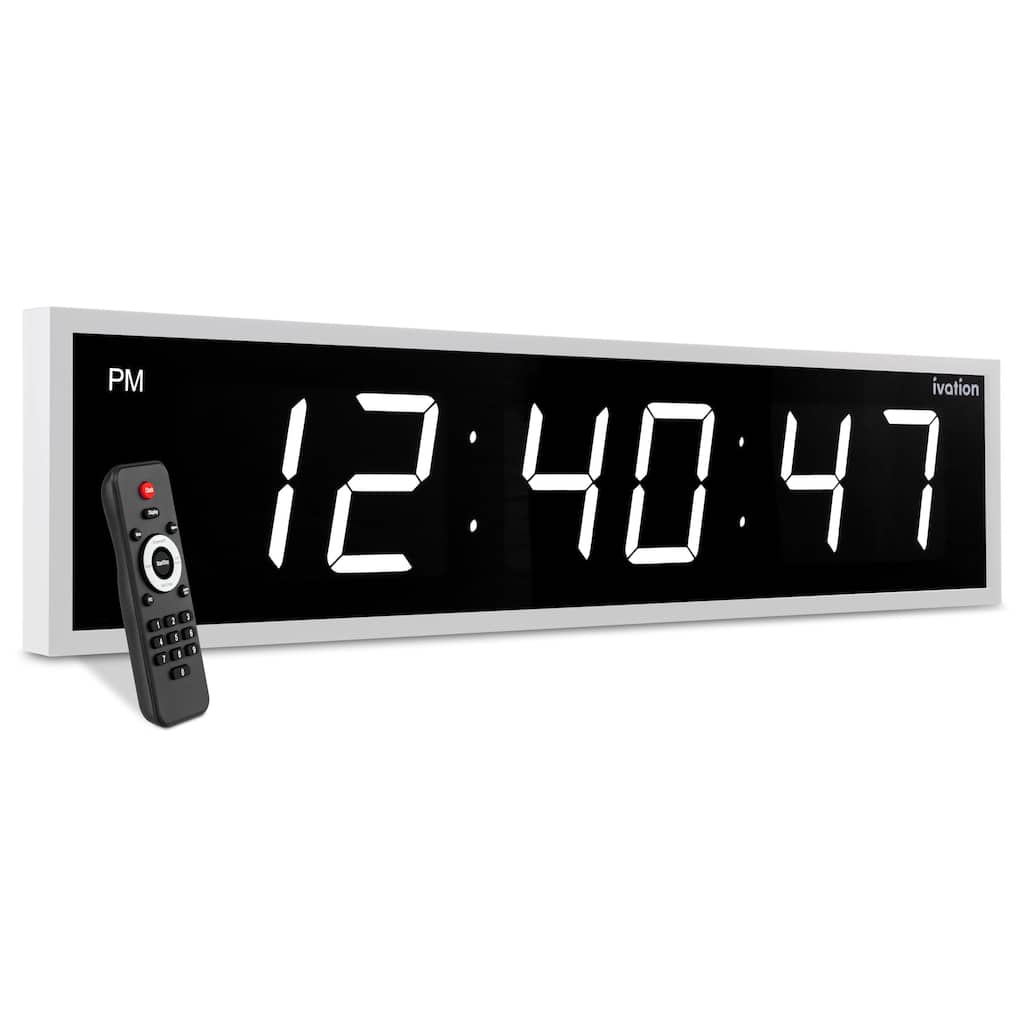 Ivation Large Digital Clock, 60" Led Wall Clock with Stopwatch, Alarms, Timer, Temp & Remote - White