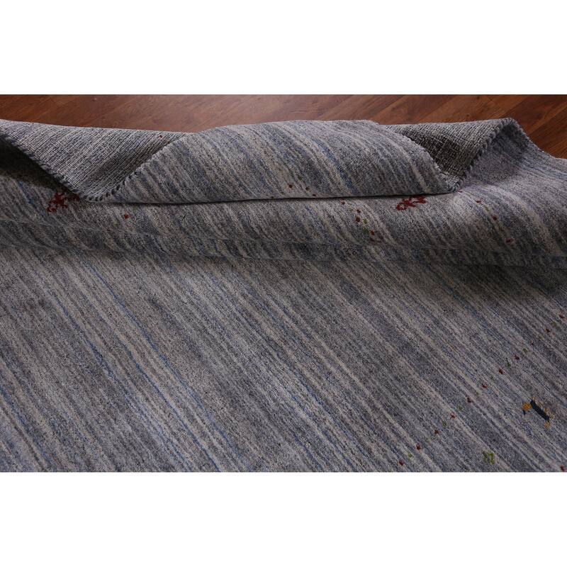 Hand Knotted Oriental 100% Wool Carpet Tribal Animal Pictorial Greys & Charcoal Gabbeh Area Rug - 9' 8'' X 7' 10''