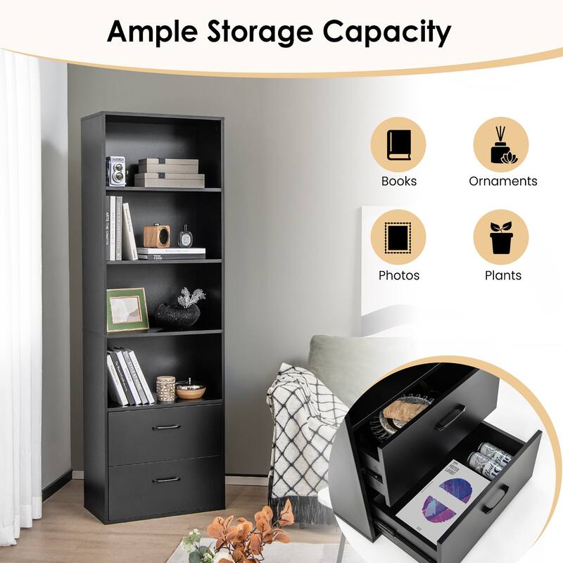 Costway 6-Tier Tall Bookshelf Freestanding Modern Bookcase Black