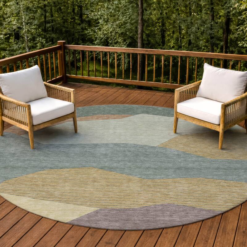 Machine Washable Indoor/ Outdoor Modern Dacono Chantille Rug - Basil - 8' x 8'