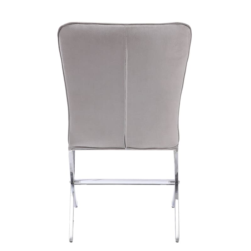 Beige and Chrome Side Chairs with Metal X Shape Legs (Set of 2) - Beige