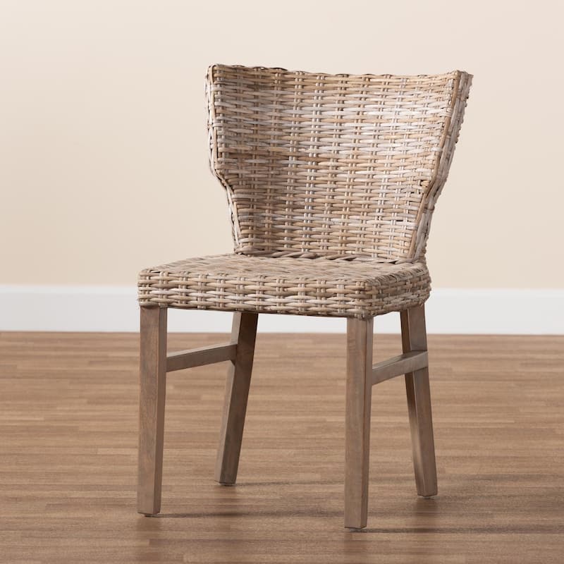Enver Bohemian Natural Rattan &Mahogany Wood Dining Chair