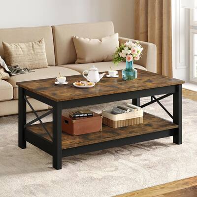Coffee Tables for Living Room, 2-Tier Center Table for Living Room Accent Cocktail Center Tables with Sturdy Frame,Rustic Brown
