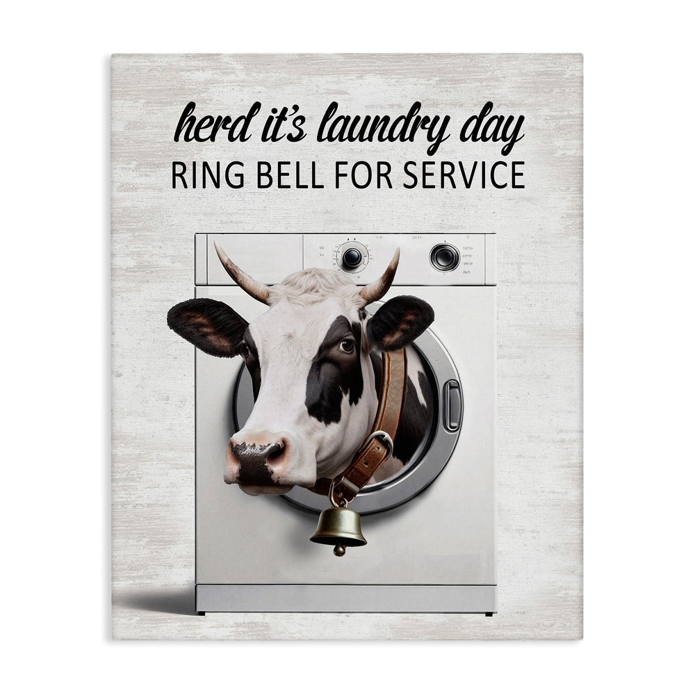 Stupell Ring Bell Laundry Service Cow Canvas Wall Art Design By Lettered and Lined
