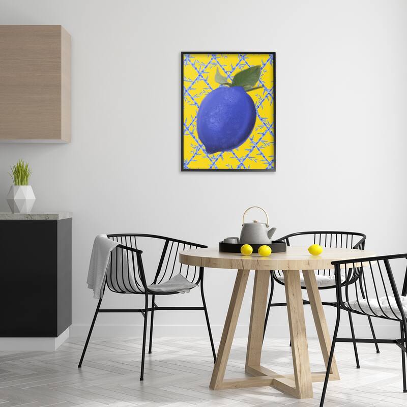 Stupell Blue Lemon over Yellow Framed Giclee Art Design By Matthew Piotrowicz