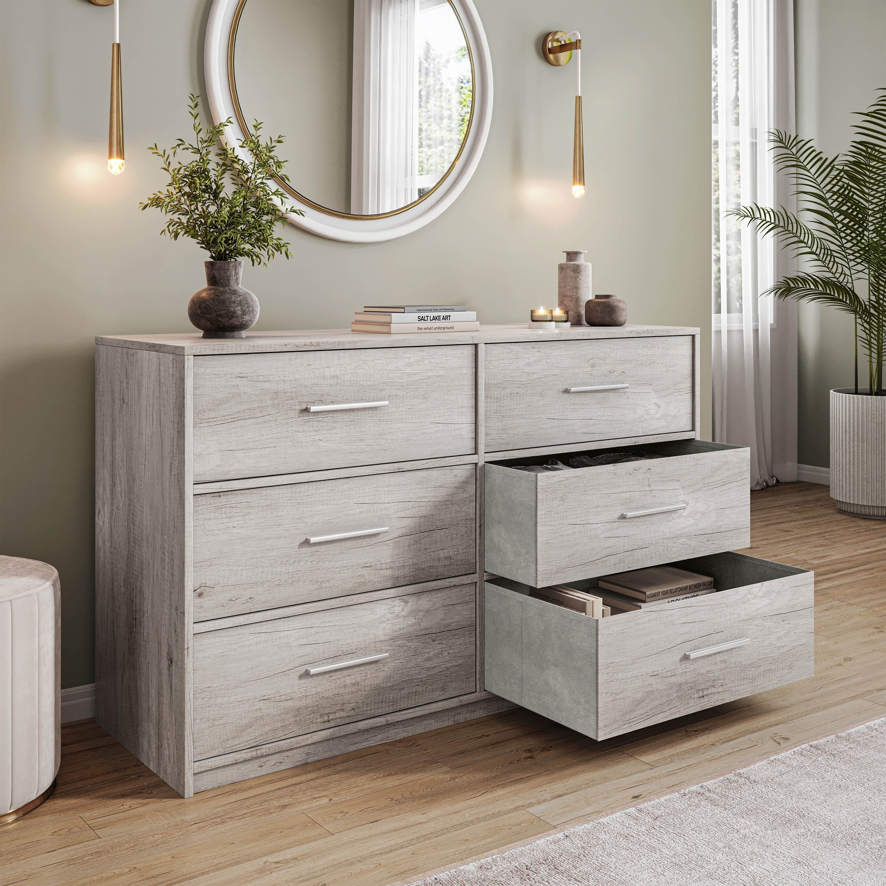6-Drawer Dresser with Large Fabric Drawers, Grey