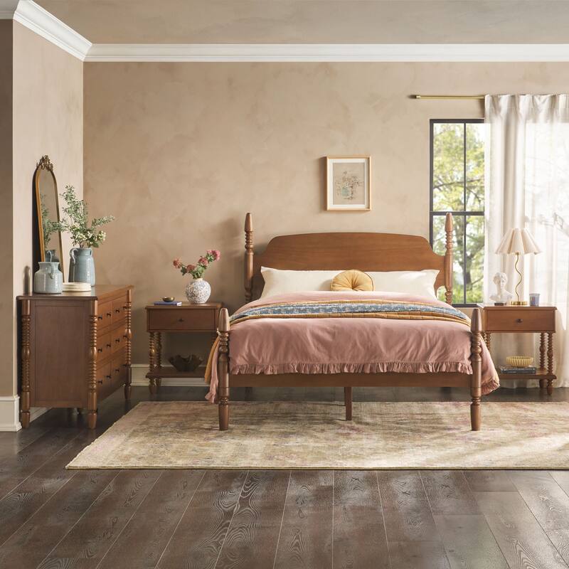 Walker Edison Queen Bed with Dresser and 1-Drawer Nightstands Bedroom Set - Dark Brown