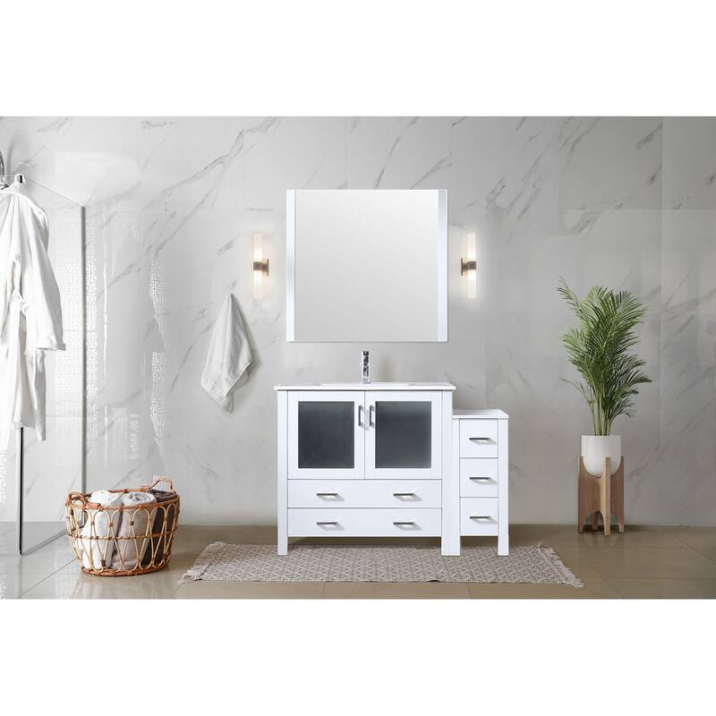Volez Bath Vanity with Side Cabinet, Faucet Set and Mirror