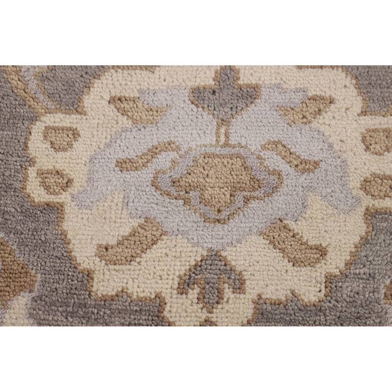 Gray Oushak Indian Area Rug Hand-Knotted Floral Wool Carpet - 9'3"x 11'7"
