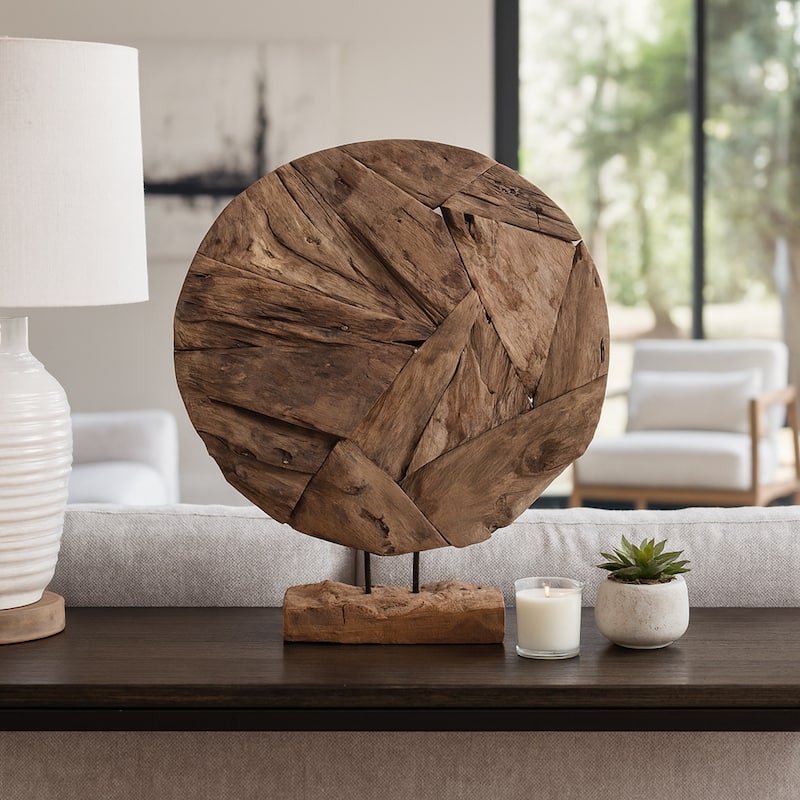 Rustic Wood Geometric Sculpture Decorative Accent - 24" Brown - 20" x 5" x 24"