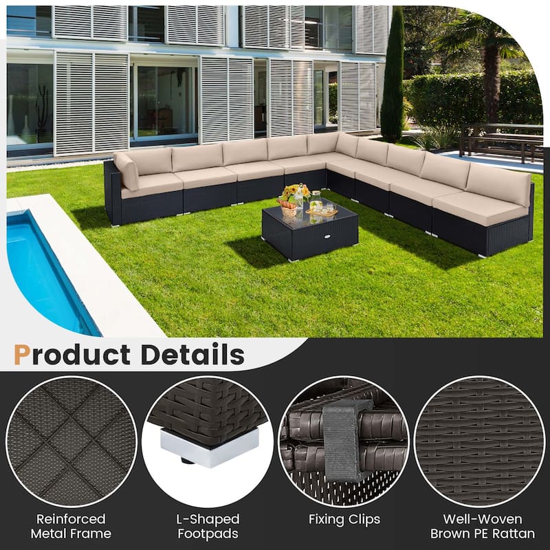Costway 10 PCS Patio Rattan Furniture Set Outdoor Wicker Sofa Table - See Details