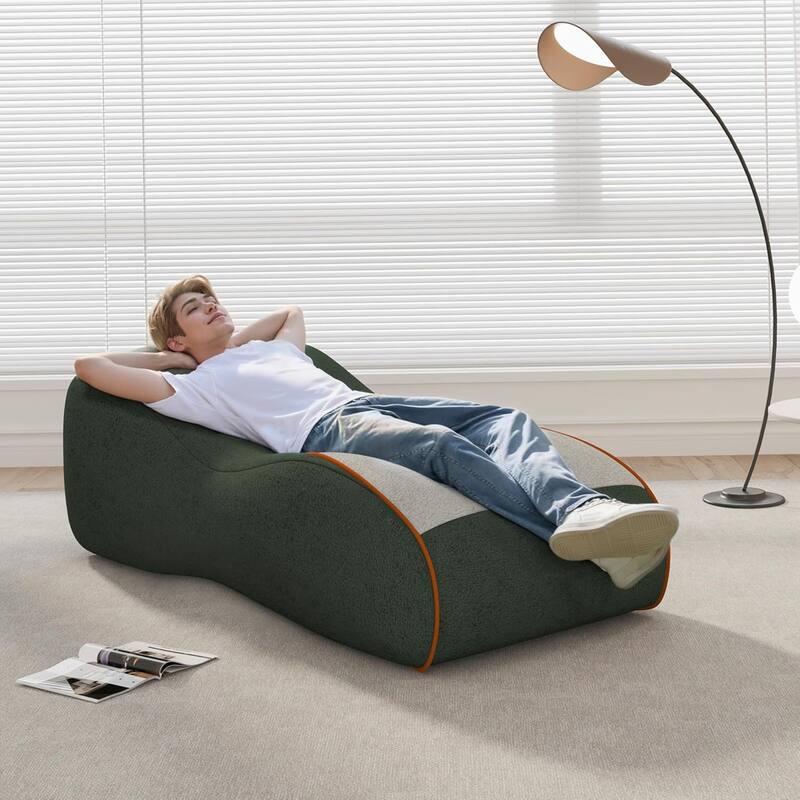 WOWMAX Chaise Lounge Chair Indoor, Ergonomic Zero Gravity Bean Bag Floor Sofa For Adults, Curved Lounger For Living Room