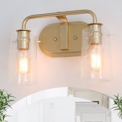 Mid-century Modern 2-light Gold Bathroom Vanity Light Dimmable Armed Wall Lighting - L13.5" x W5" x H9"