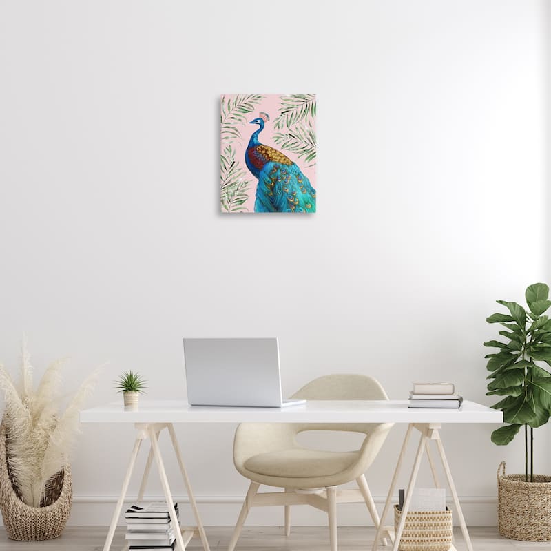 Stupell Elegant Peacock & Palm Sprigs Canvas Wall Art Design By Nan