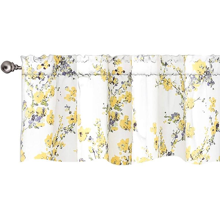 DriftAway Blossom Abstract Floral Ink Painting Lined Window Valance - 52" width x 14 " length - Yellow
