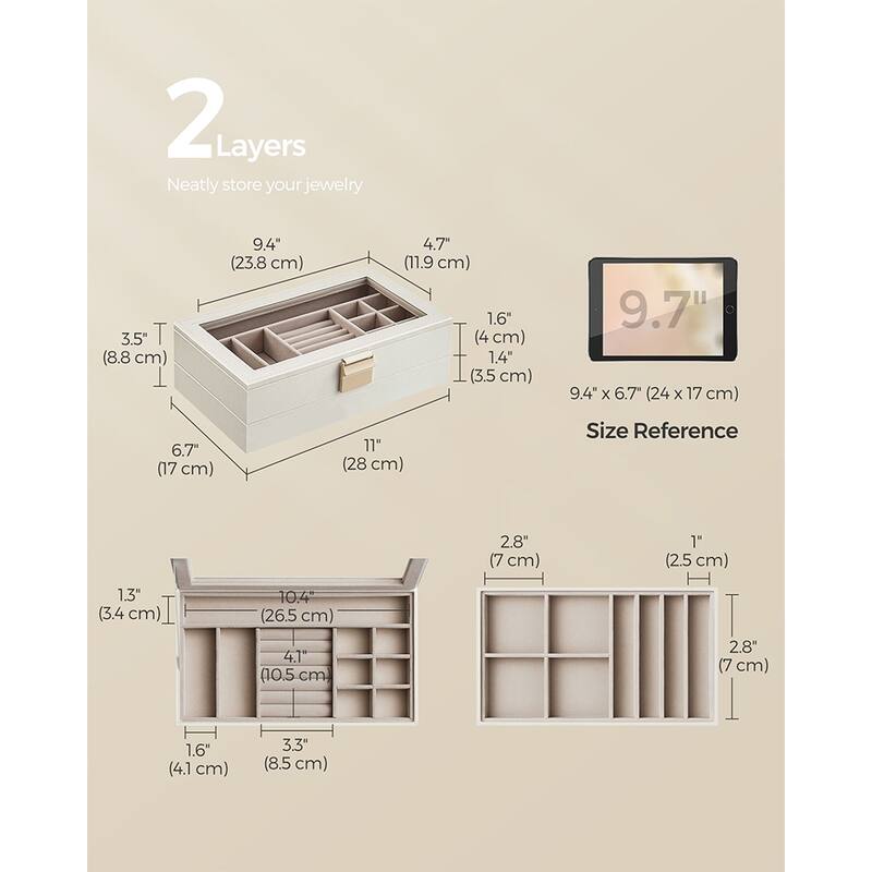 Multi-Layer Jewelry Storage Box with Stackable Trays and Soft Velvet Interior Protection and Glass Lid