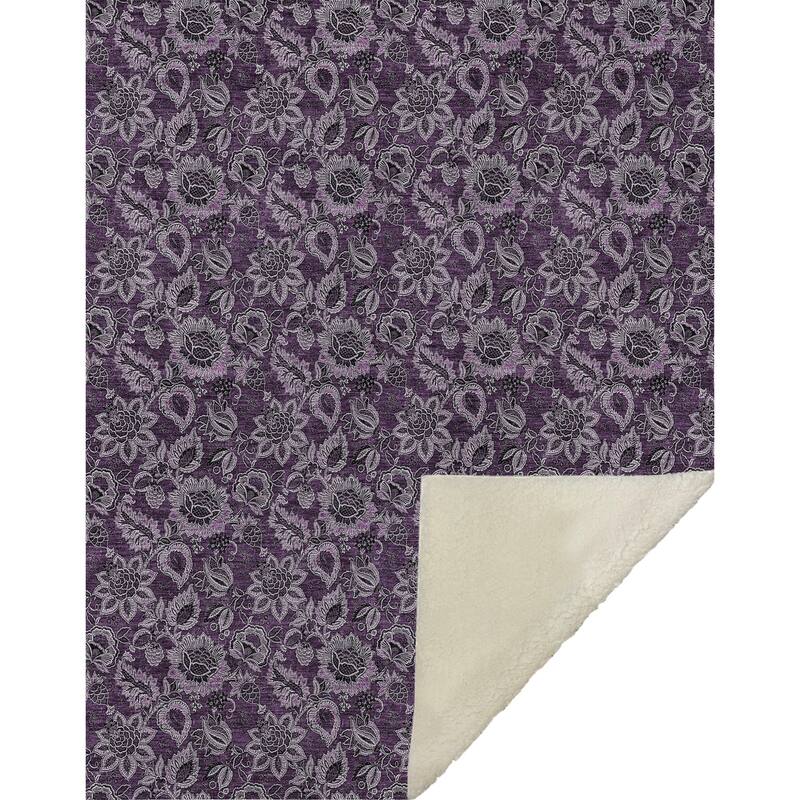 Premium Machine Washable Floral Sherpa Throw Blanket