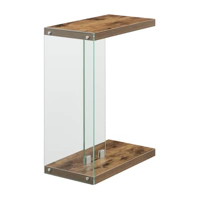 Modern C Shaped End Table with Clear Glass Panels, Floating Shelf Design and Easy Sofa Side Convenience - 18.5