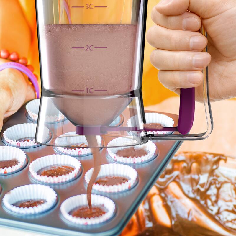 Pancake Batter Dispenser - Kitchen Accessory with Spring-Loaded Handle for Waffle Maker or Griddle by Hastings Home (Purple)