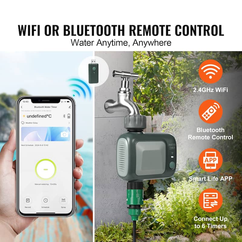 WiFi Sprinkler Timer, Smart Hose Faucet Water Timer with Brass Inlet, APP Control via 2.4Ghz WiFi or Bluetooth, Voice Control