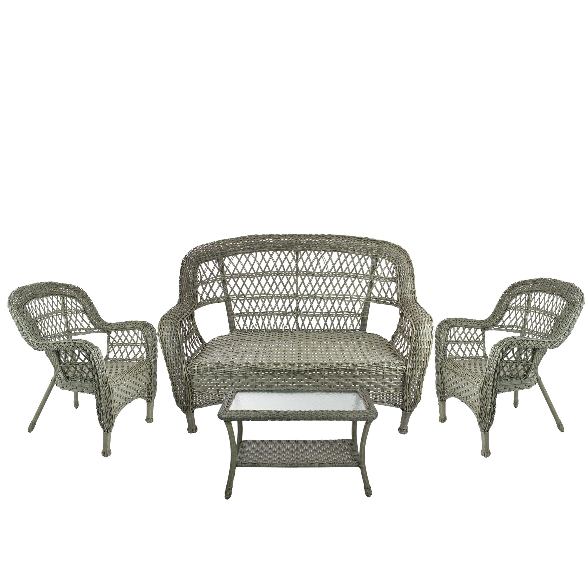 Shop 4 Piece Driftwood Green Steel Resin Outdoor Patio Furniture Set Loveseat 2 Chairs And Table Overstock 22724990