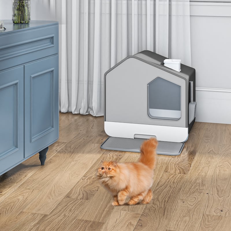 Moasis House-Like Cat Litter Box with Pads - Grey