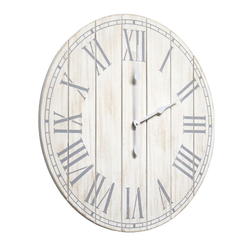 Country Rustic Coastal Round Wooden Wall Clock - 23" - White