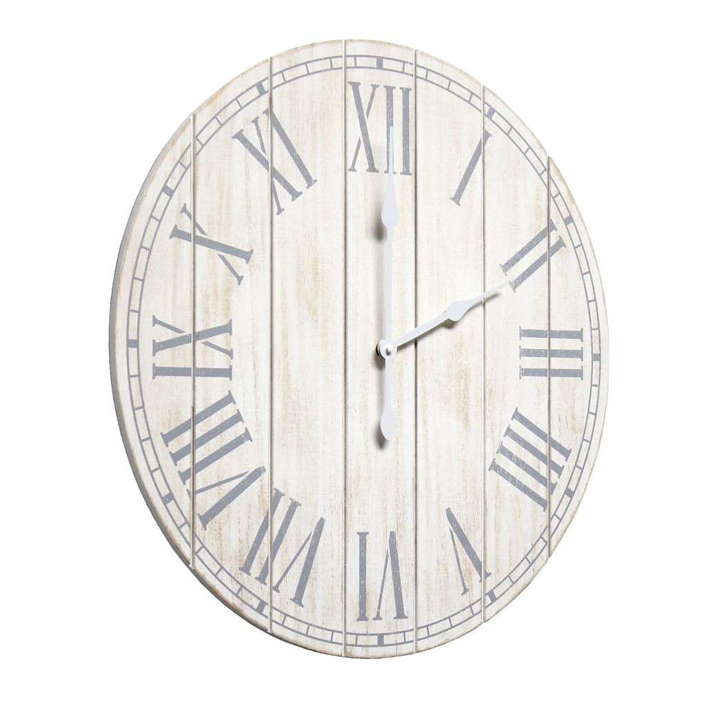 Country Rustic Coastal Round Wooden Wall Clock - 23" - White