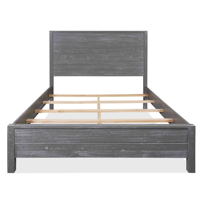 Grain Wood Furniture Montauk Distressed Solid Wood Panel Bed - Rustic Grey - Queen