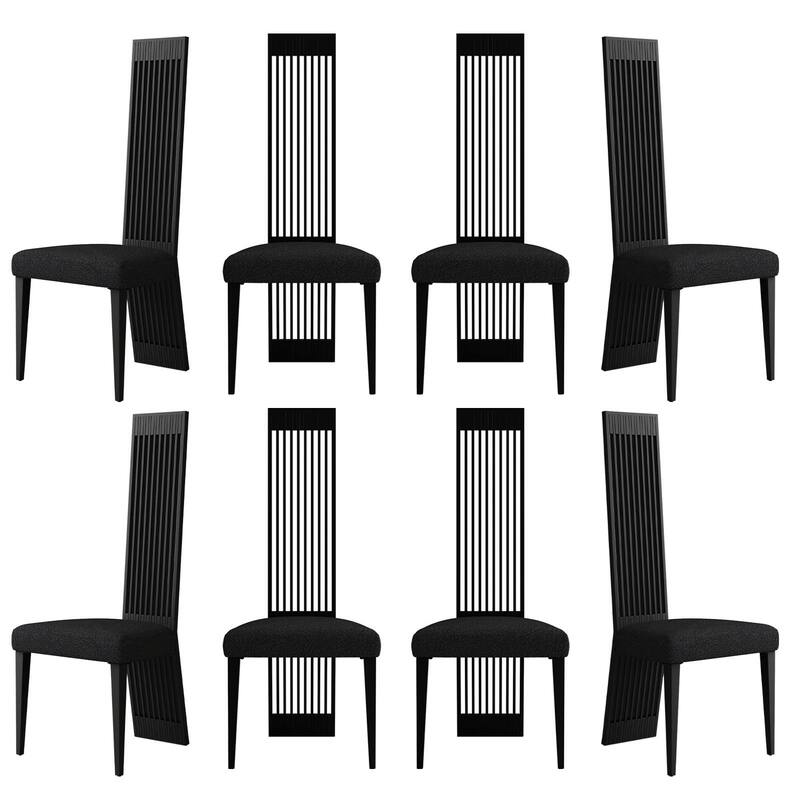 Modern Luxury Boucle Dining Chairs with High Back Design and Metal Legs - Matte Black - Set of 8