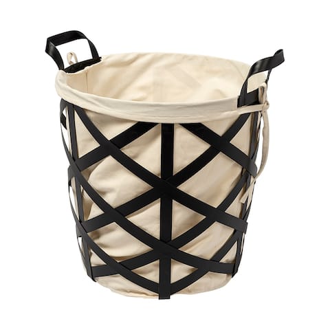 Liya 18L x 15W Black Metal Basket with Cream Fabric Liner