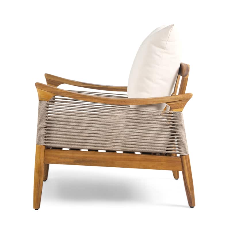 Christopher Knight Home - 2-Piece Patio Conversation Set with Woven Rope Loveseat, Cushions & Acacia Wood Coffee Table