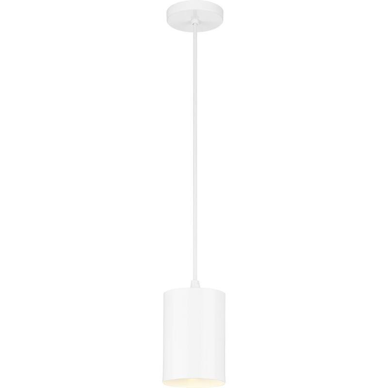 Cylinder Collection 5-Inch 1-Light White Modern Outdoor Pendant Hanging Light - 5 in x 5 in x 9.8 in