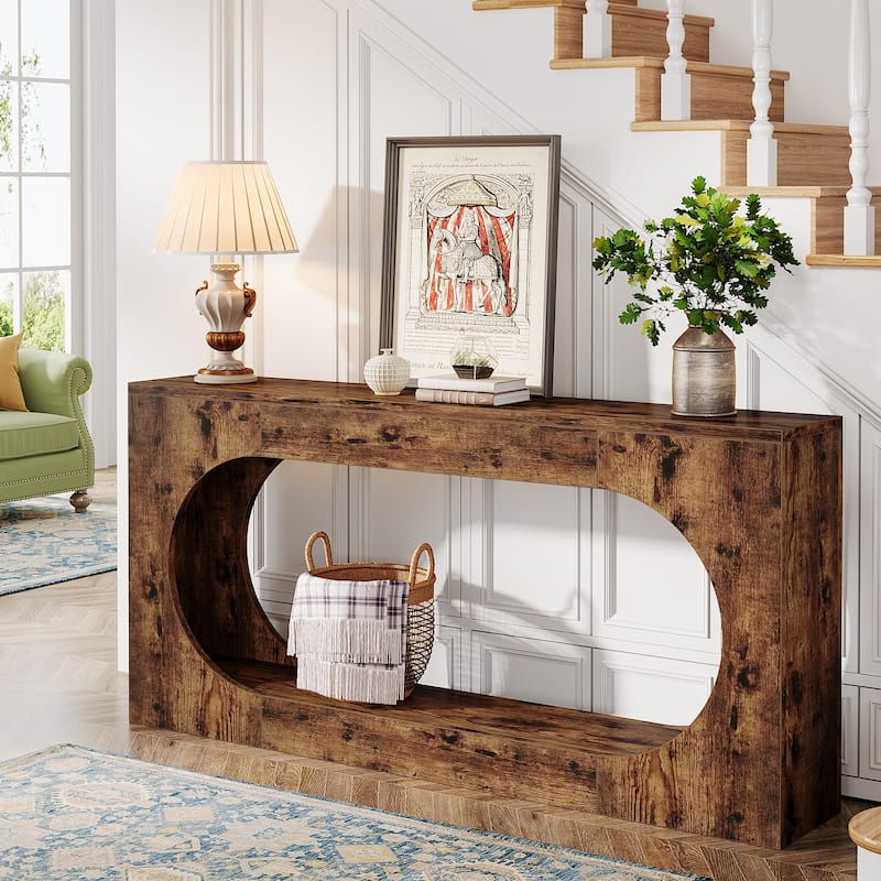 63-Inch Console Table for Entryway, 2 Tier Narrow Sofa Table for Living Room