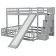 preview thumbnail 7 of 8, Grey Twin over Twin Bunk Bed with Safety Guardrails, Kids Beds with Slide and Storage Staircase