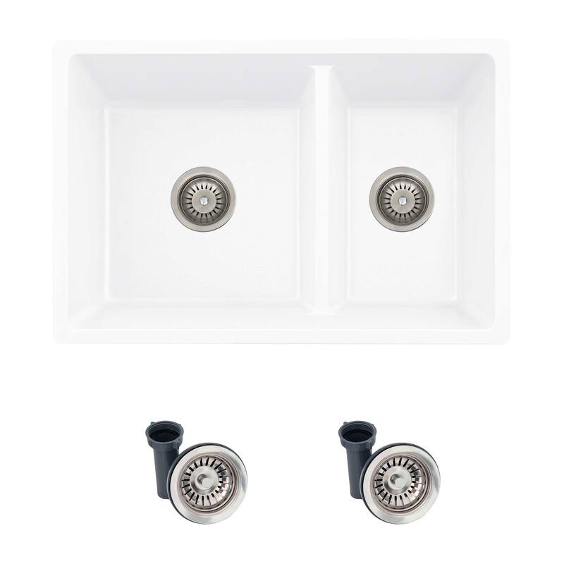 STYLISH 27 inches L x 18 inches W Double Bowl 60/40 Dual Mount Composite Granite Kitchen Sink - 27" x 18" x 9.5"