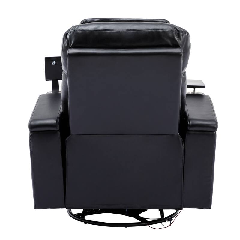 270° Power Swivel Recliner,Home Theater Seating With Hidden Arm Storage and LED Light Strip,Cup Holder