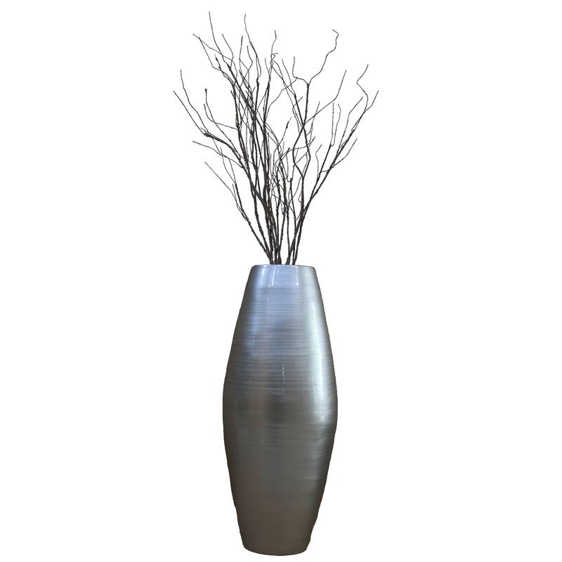 Uniquewise Tall Cylinder Bamboo Floor Vase Decorative Accent for Hotel Lobbies and Spa, Perfect Decor for Living Room or Hallway - Silver Medium
