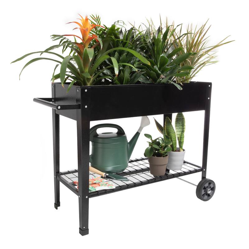 Raised Garden Bed - Planter Box with Storage Shelf by Pure Garden (Black)