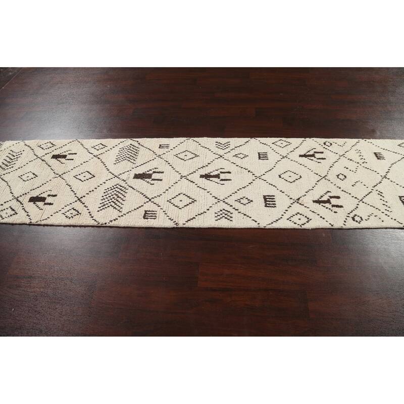Trellis Tribal Moroccan Oriental Runner Rug Hand-knotted Wool Carpet - 2'6" x 10'8"