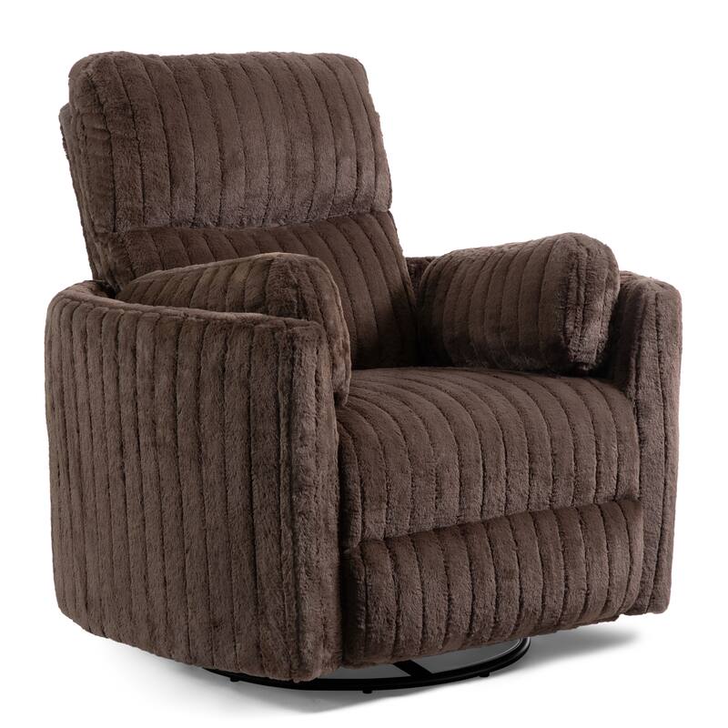 Furniture of America Jorvien Modern Chenille Power Swivel Glider Recliner with Pillows