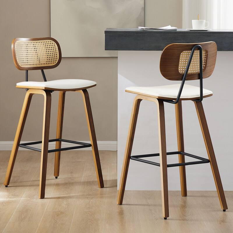 26" Upholstered Wood Counter Height Bar Stools - 17.7"W x 19.5"D x 35.1"H - Set of 2 - White