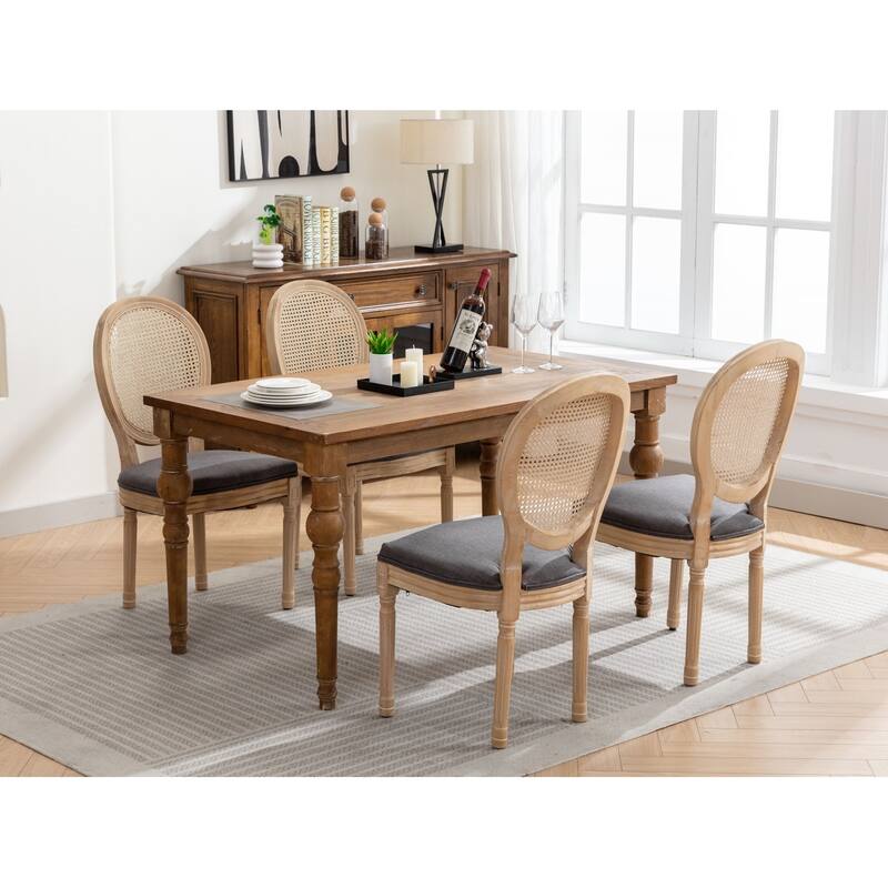 Rattan Upholstered Dining Chairs Set of 2, Solid Wood Kitchen Side Chair, Dining Room Chairs with Curved Backrest